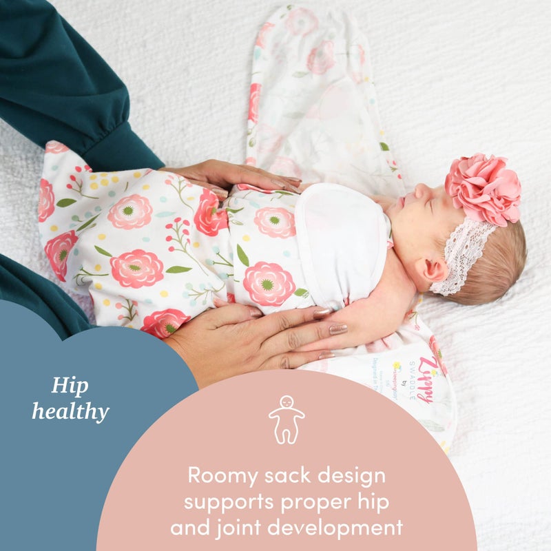 SleepingBaby Zippy Swaddle - Cozy Baby Swaddle Blanket with Convenient Bottom Zipper for Easy Diaper Changes - Pink Poppy - Medium/Large - Image 5